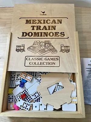 Cardinal Classic Collection Mexican Train Dominoes Train Marker Wood Box • $26.99