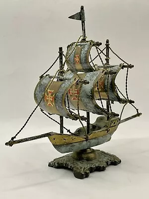 Antique Handmade Painted Brass Sailing Ship Ornament Nautical Home Decor  • £20