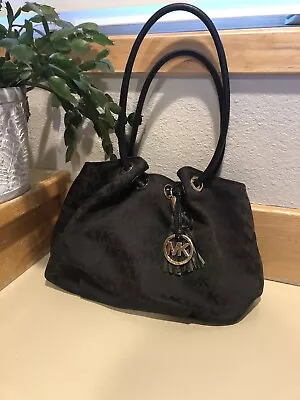 Michael Kors Black Canvas Leather Ring Tote Hobo Style Handbag • $44.95