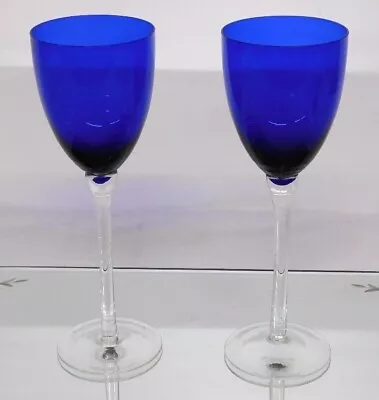 A Pair Of Mikasa Rivoli Royal Blue 10  Stemmed Wine Glasses - Cobalt Beauties! • $27.95