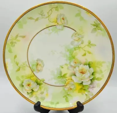Vintage OLD ABBEY LIMOGES France Hand Painted Artist Signed Plate ~ 8.75  ROSES • $45