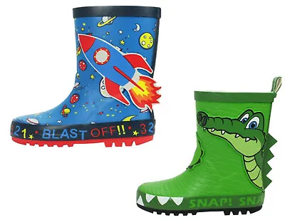 £19.99 • Buy Childrens Wellington Boots Boys Crocodile Rocket Design Wellies Waterproof Boots