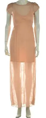 Miss Selfridge Womens Dress Size 4P Peach Pink Floral Maxi Long Cap Sleeve • £19.27