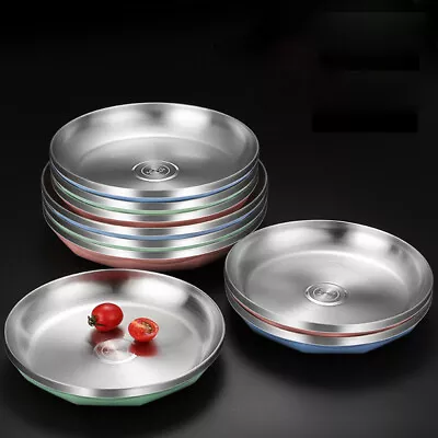  Food Plate Round Pasta Stainless Steel Dishes Metal Serving Plates For Kids • £12.78