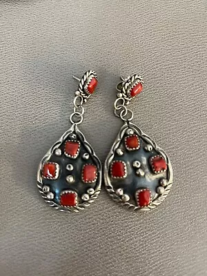 Vintage Sterling Silver And Coral Earrings Navajo Or Zuni? Marked PP • $165