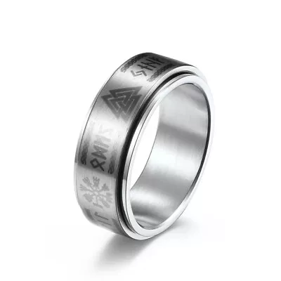 Rotatable Viking Amulet Stainless Steel Ring For Men Hiphop Silver Jewelry Size6 • $0.18