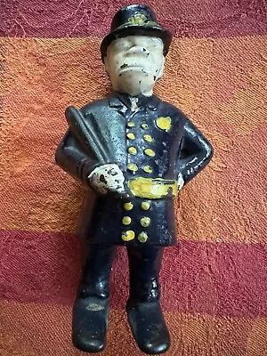 $23 • Buy Vintage  Cast Iron  POLICEMAN BANK Mulligan Police Officer Cop  Nightstick 5 1/2