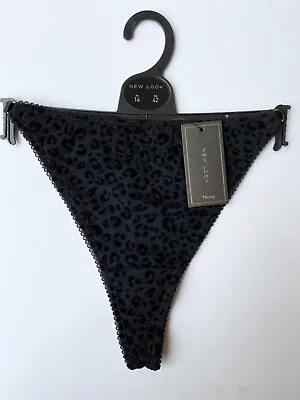 £4.99 • Buy New Look Womens Black Velvet Leopard Mesh Thong Underwear Lingerie BNWT Size 14