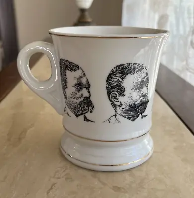 Men's Shaving Mug Mustache Beard Portraits Gold Trim Vintage • $14.95