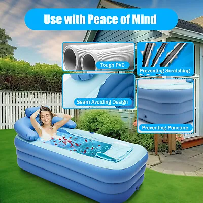 New PVC Inflatable Adult Folding Portable Blow Up Bathtub Bath Tub Spa Warm Blue • $42.75