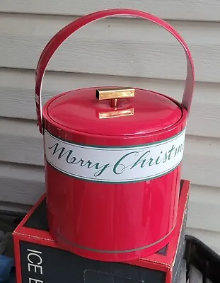 $39.95 • Buy Vintage Christmas Ice Bucket Georges Briard  Red, White & Green Vinyl