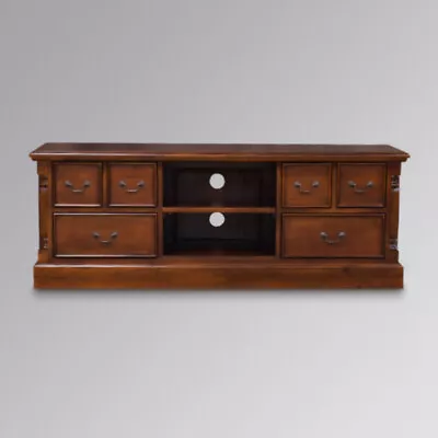 Mahogany Wide Screen TV Unit With Six Drawers-  Solid Mahogany Wood • £449