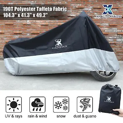 XXL Motorcycle Cover Black Silver Tone Outdoor Waterproof Rain Dust UV Protector • $19.64