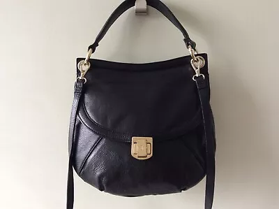 JASPER CONRAN Real Leather Smart Black Saddlebag Messenger Crossbody Shoulderbag • £16