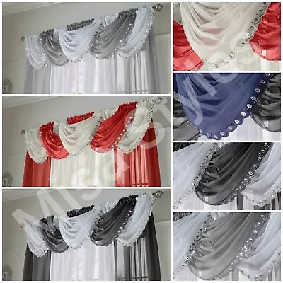 £7.89 • Buy Jewel Crystal Sparkle Sequin Plain Voile Swags Net Curtain Pelmet Valance Drapes