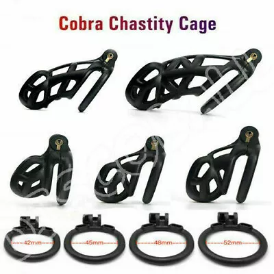 BDSM Cobra Male Chastity Cage Lock Device Kit With 4 Rings Virginity Device UK • £20.79