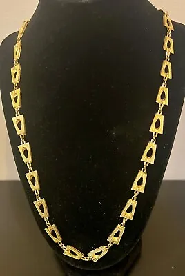 Vintage Crown Trifari Tag Brushed Gold Textured Trapezoid Link 24  Necklace MCM • $36.89