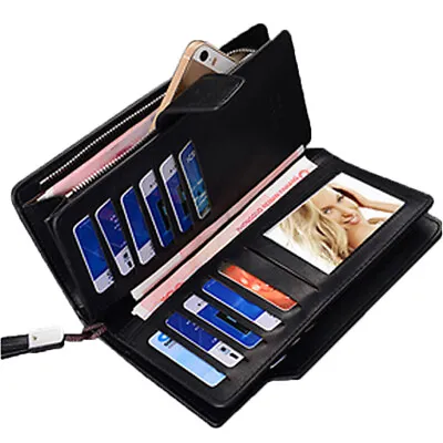 Mens Long Organizer Wallet Leather Clutch Purse Checkbook Card Holder Billfold • $14.99