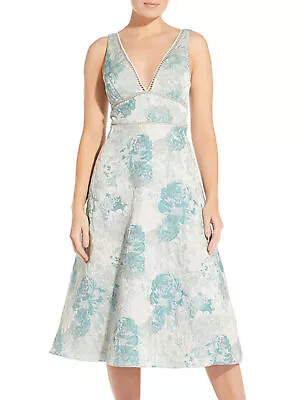 AIDAN MATTOX Womens Ivory Lined Sleeveless Midi Cocktail Fit + Flare Dress 14 • $44.99