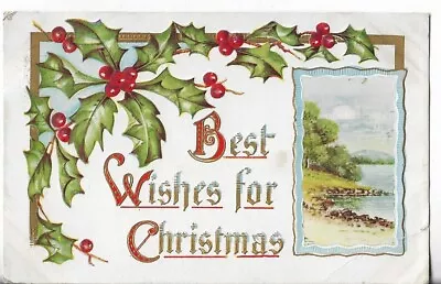 VTG Christmas Postcard-1910 Best Wishes For Christmas Scene Of Lake Sky Trees • $4.39