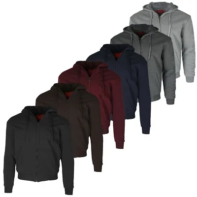 Mens Hoodie Sherpa Lined Polyester Fleece Full Zip Long Sleeve Hooded Sweatshirt • $34.88