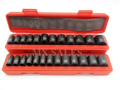 25pc 3/8  Drive Shallow Air Impact Socket Set SAE & Metric 6 Point Sockets • $34.99