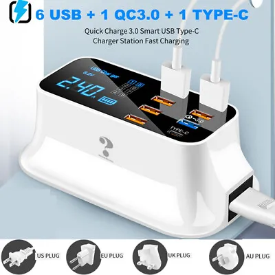 Multiple Port USB Charger HUB Station QC 3.0 8 Port Desktop LCD LED Display 40W • $35.55