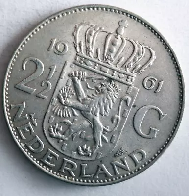 1961 NETHERLANDS 2 1/2 GULDEN - AU - Excellent Vintage Silver Coin - Lot #A14 • $0.99