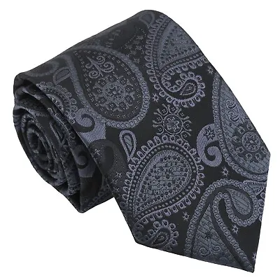 Black & Charcoal Mens Tie Paisley Bohemian Modern Style Classic Tie By DQT • £7.99