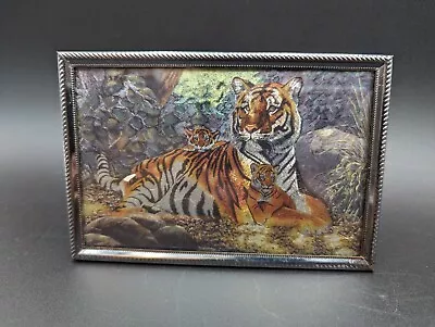 4x6 Vintage Silver Framed Foil Art Tiger And Cubs - Retro - Holographic • $12.99