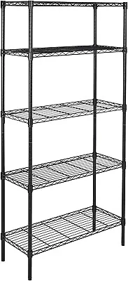 5 Tier Wired Rack Shelving Storage Meta Black Shelf Kitchen Bathroom Porch Unit • £22.99