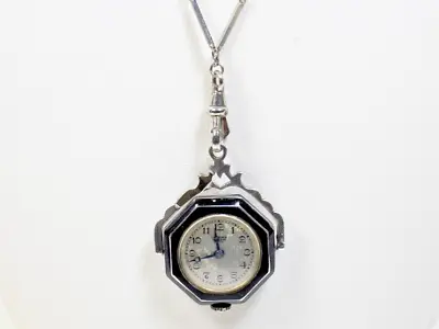 Vtg Ladies C.bucherer Lucerne Swiss Silver Enamal Marcasite Pendant Watch /chain • $695.02