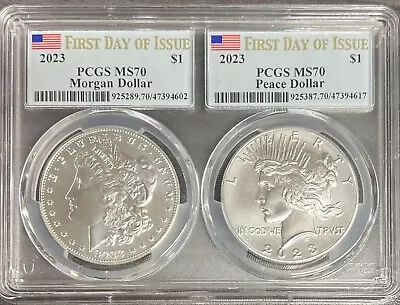 2023 Morgan & Peace Silver Dollar PCGS MS70 FDOI Double Holder • $299.99