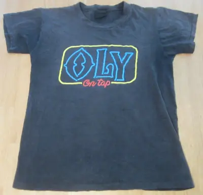 VINTAGE OLYMPIA BEER T-shirt Old Oly Rare Neon Design Can Rainer Hamms Schlitz • $65