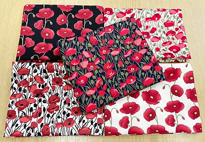 Fat Quarter Bundle - Remembrance Day Red Poppy - Bunting Craft Fabric Material • £12.99