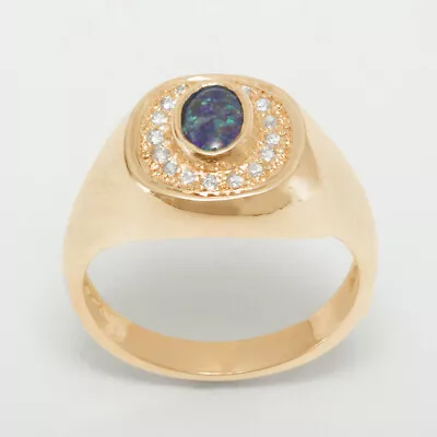 14ct Rose Gold Opal Triplet & Diamond Mens Signet Ring - Sizes N To Z • $2317.09
