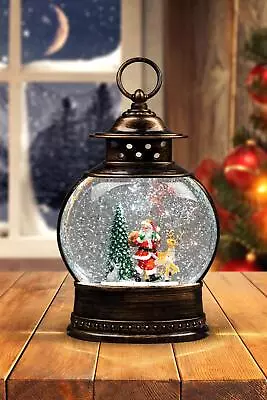 Christmas Lantern Santa Scene Globe Musical Glittering Light Up Xmas Home Decor  • £25.74