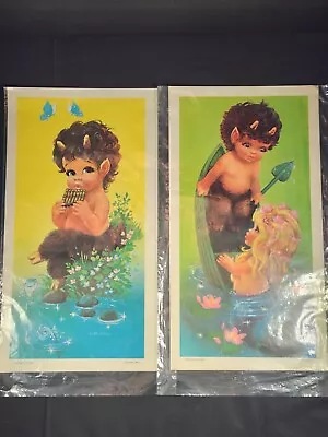 NOS Vintage W. M. Otto Pan And Mermaid Child's 7x13 Lithography Prints Set Of 2 • $14