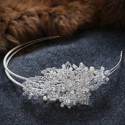 £18.59 • Buy 10x6cm Large Flower Crystal Pearl Wedding Bridal Prom Queen SIDE Tiara Headband 