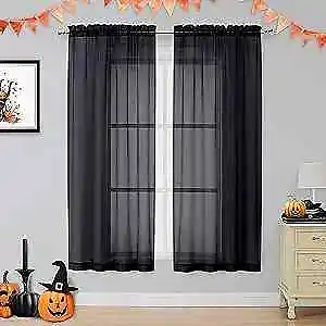  Voile Sheer Window Privacy Curtains Rod Pocket Elegant Airy 2x42 Wx63 L Black • $20.21