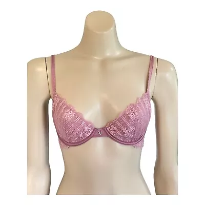 VICTORIA'S SECRET Size 10C / 32C Unlined Lace Demi Cup Bra 2 Hook Back Pink • $32.95