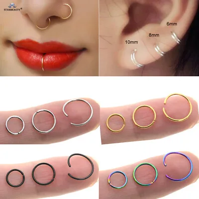 $3.99 • Buy Nose Lip Ear Ring Hoop Rings Surgical Body Piercing Earring Stud 6 - 10 MM 