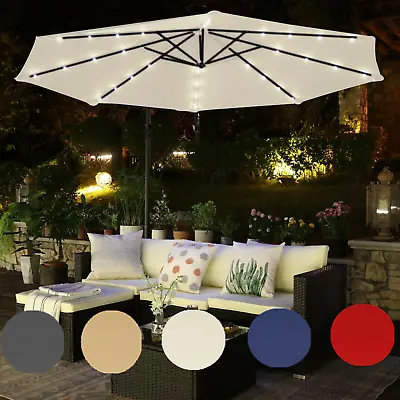 £89.99 • Buy 3M Outdoor Garden Parasol Cantilever With 32 LED Lights +Base Hanging Umbrella