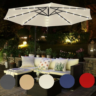 £89.99 • Buy 3M Outdoor Garden Parasol Cantilever With 32 LED Lights +Base Hanging Umbrella