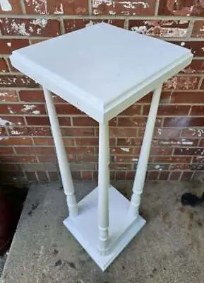 Vintage Plant Fern Stand Handmade Solid Wood White Heavy Pedestal Table #2 • $112.49