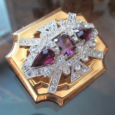 Vintage McClelland Barclay Amethyst And Crystal Rhinestone Pin Art Deco Brooch • $115