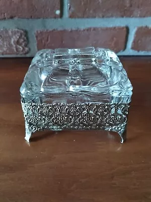 Vintage Crystal Jewelry Box  In Silver Stand • $8