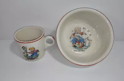 Vintage Wade Heath Pottery Nursery Rhyme Ceramic Childrens Bowl & Cup 1940s READ • $16.98