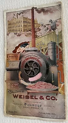 Weisels Sausage MECHANICAL TRADE CARD Shows Pigs Thrown To Grinder As Wheel Turn • $19.95