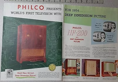 1954 Philco Television Vintage 2 Page Print Ad Console Mahogany Deep Dimension • £9.58